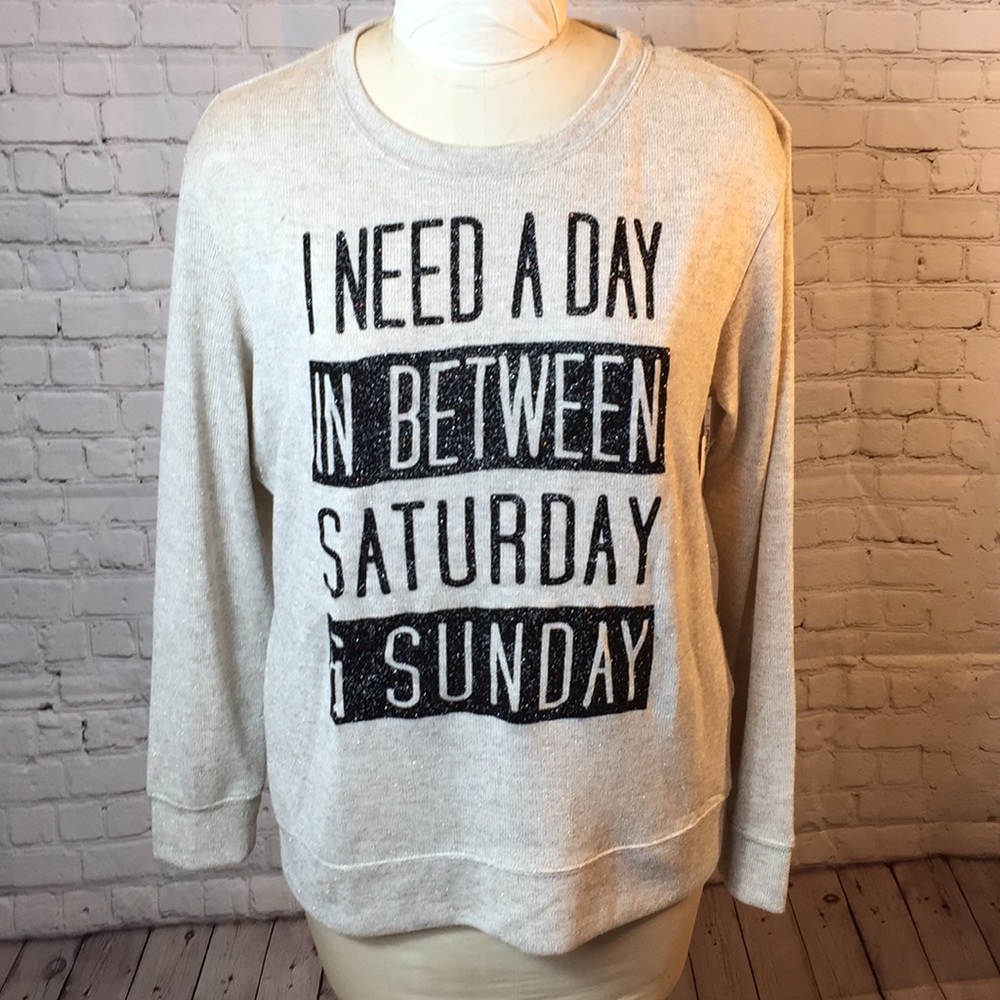 NWT Fifth Sun Glittery Sweater "Need a Day Between Sat & Sun" XL